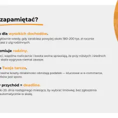 Co musisz zapamiętać? Liniówka dla wysokich dochodów (powyżej 180-200 tys. zł rocznie), skala premiuje rodziny, koszty to Twoja tarcza, pierwszy przychód = deadline.