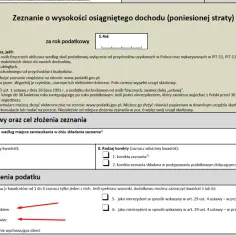 Formularz PIT-37, sekcja B. Sposób rozliczenia podatku, opcje: 2. wspólnie z małżonkiem, 3. jako wdowa/wdowiec.