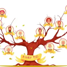Drzewo genealogiczne ilustruje stopień pokrewieństwa między członkami rodziny, od przodków po potomków.