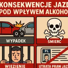 Konsekwencje jazdy pod wpływem alkoholu: wypadek, śmierć, więzienie, utrata prawa jazdy. Nie ryzykuj!
