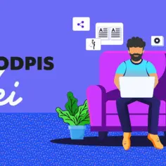 Dowiedz się, ile kosztuje odpis aktu małżeństwa. Mężczyzna siedzi na kanapie z laptopem, a obok niego roślina i lampka.