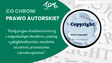 Prawo autorskie chroni twórczość. Grafika podkreśla znaczenie własności intelektualnej, prezentując definicję "Copyright".